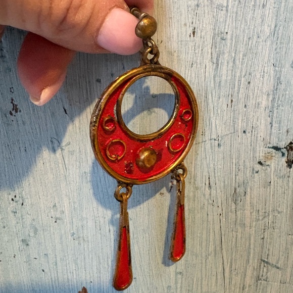 From Mexico, early 1950’s, Vintage Red & Gold Dangle Earrings - Picture 12 of 13